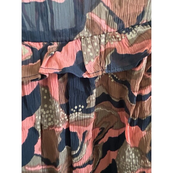 Cleobella  Multicolored Tie Neck Ruffle Accent Blouse Size Small Gold Black - Picture 6 of 7